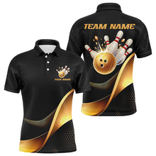 Load image into Gallery viewer, Black And Gold Bowling Ball And Pins Custom Bowling Shirts Bowling Team Tournament Jerseys IPHW6615