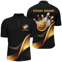 Load image into Gallery viewer, Black And Gold Bowling Ball And Pins Custom Bowling Shirts Bowling Team Tournament Jerseys IPHW6615