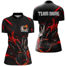 Load image into Gallery viewer, Black And Red Custom Name Bowling Tournament Jerseys For Women, Bowling Team Shirts IPHW7176