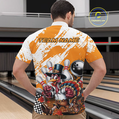 Custom Yellow Turkey Bowling Men Quarter-Zip Shirts, Funny Thanksgiving Bowling Team Shirts IPHW9717