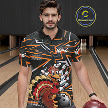 Load image into Gallery viewer, Custom Funny Turkey Bowling Jerseys, Orange Thanksgiving Bowling Team Men Polo Shirt IPHW9723