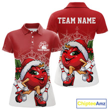 Load image into Gallery viewer, Custom Cute Funny Ladies Christmas Bowling Polo Shirts, Women Team Xmas Bowling Outfit IPHW10135