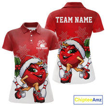Load image into Gallery viewer, Custom Cute Funny Ladies Christmas Bowling Polo Shirts, Women Team Xmas Bowling Outfit IPHW10137
