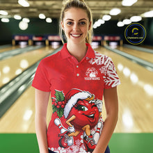 Load image into Gallery viewer, Custom Cute Funny Ladies Christmas Bowling Polo Shirts, Women Team Xmas Bowling Outfit IPHW10138