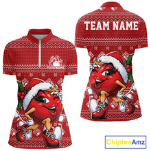 Load image into Gallery viewer, Custom Cute Funny Ladies Christmas Bowling Quarter-Zip Shirts, Women Team Xmas Outfit IPHW10139