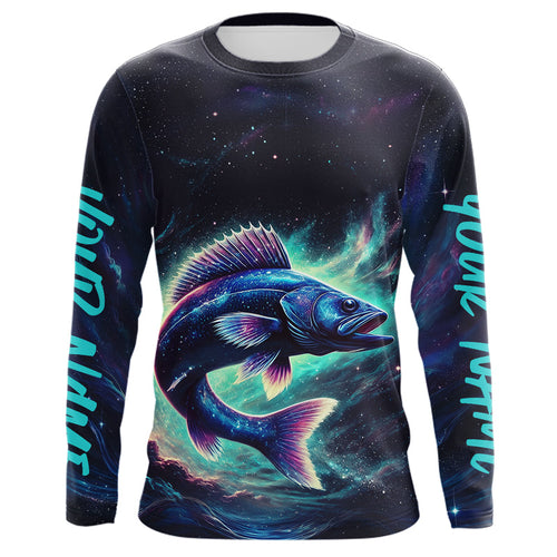 Custom Galaxy Walleye Long Sleeve Performance Fishing Shirts For Men IPHW8169