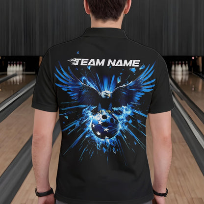 Black And Blue Eagle Break Glass Custom Bowling Polo Shirts For Men, Bowling Team Shirt IPHW8398