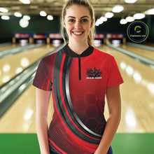 Load image into Gallery viewer, Custom Red Flame Bowling Jerseys, Bowling Team Women Quarter-Zip Shirt Bowlers Outfit IPHW11314