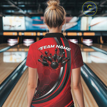Load image into Gallery viewer, Custom Red Flame Bowling Jerseys, Bowling Team Women Quarter-Zip Shirt Bowlers Outfit IPHW11314