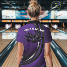 Load image into Gallery viewer, Custom Purple Flame Bowling Jerseys, Bowling Team Women Polo Shirt Bowlers Outfit IPHW11316