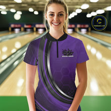 Load image into Gallery viewer, Custom Purple Flame Bowling Jerseys, Bowling Team Women Quarter-Zip Shirt Bowlers Outfit IPHW11316