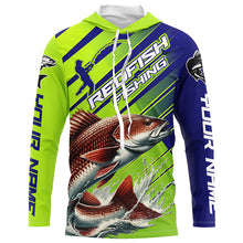 Load image into Gallery viewer, Personalized Redfish Fishing Tournament Jerseys, Long Sleeve Performance Shirts In Blue &amp; Green IPHW6623