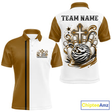 Load image into Gallery viewer, Custom brown and white zebra print faith cross bowling league shirt for teams