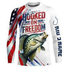 Load image into Gallery viewer, American Flag Crappie Fishing Custom Long Sleeve Fishing Shirts, Patriotic Crappie Fishing Jerseys IPHW6808