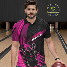 Load image into Gallery viewer, Custom Black And Pink Flame Bowling Jerseys, Bowling Team Polo Shirts For Men IPHW9886