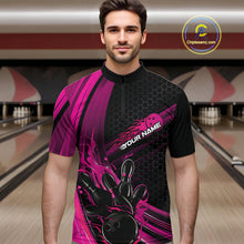 Load image into Gallery viewer, Custom Black And Pink Flame Bowling Jerseys, Bowling Team Quarter-Zip Shirts For Men IPHW9886