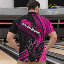 Load image into Gallery viewer, Custom Black And Pink Flame Bowling Jerseys, Bowling Team Quarter-Zip Shirts For Men IPHW9886