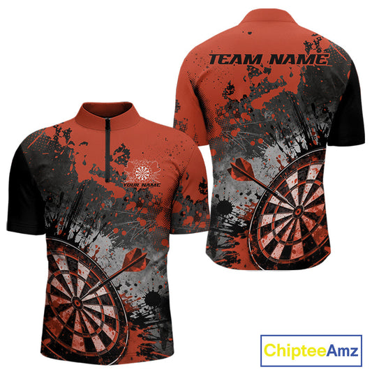 Custom Black And Orange Splatter Dart Men Quarter-Zip Shirt, Grunge Style Dart Team Jerseys IPHW10057