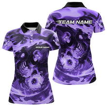 Load image into Gallery viewer, Custom Purple Flame Skull Bowling Polo Shirts For Women, Skeleton Bowling Tournament Shirts IPHW8404