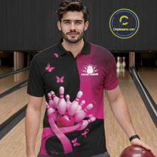 Load image into Gallery viewer, Custom Hope Pink Ribbon Butterfly Bowling Shirt For Men, Breast Cancer Bowling Shirt IPHW11329