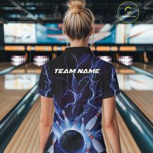 Load image into Gallery viewer, Custom Blue Thunder Lightning Bowling Ball And Pins Polo Shirts For Women, Team Uniform IPHW9507