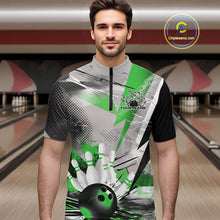Load image into Gallery viewer, Custom Green And Gray Geometric Bowling Jerseys Bowling Team Quarter-Zip Shirts For Men IPHW9510