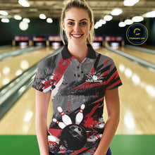 Load image into Gallery viewer, Custom Grunge Red Bowling Polo Shirts For Women, Vintage Bowling Team Shirts IPHW9511