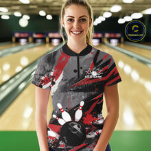 Load image into Gallery viewer, Custom Grunge Red Bowling Quarter-Zip Shirts For Women, Vintage Bowling Team Shirts IPHW9511