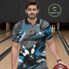 Load image into Gallery viewer, Custom Grunge Blue Bowling Polo Shirts For Men, Vintage Bowling Team Shirts IPHW9512
