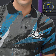 Load image into Gallery viewer, Custom Grunge Blue Bowling Polo Shirts For Men, Vintage Bowling Team Shirts IPHW9512