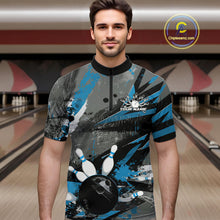 Load image into Gallery viewer, Custom Grunge Blue Bowling Quarter-Zip Shirts For Men, Vintage Bowling Team Shirts IPHW9512