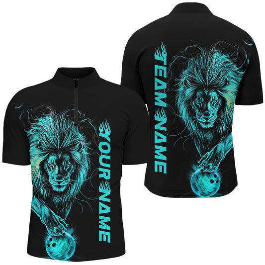 Blue Lion Custom Bowling Short Sleeve Shirts For Men, Lion Bowling Team Shirt Bowler Outfits IPHW7529