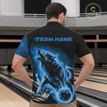 Load image into Gallery viewer, Custom Blue Fire Flaming Wolf Bowling Quarter-Zip Shirts For Men, Wolf Bowling Tournament Shirt IPHW8429