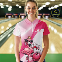 Load image into Gallery viewer, Sassy Classy Flamingo Queen Custom Women Bowling Shirt, Glamorous Bowlers Outfit IPHW11026