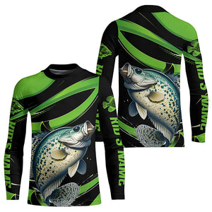 Black And Green Custom Crappie Fishing Jerseys, Crappie Long Sleeve Tournament Fishing Shirts IPHW7000