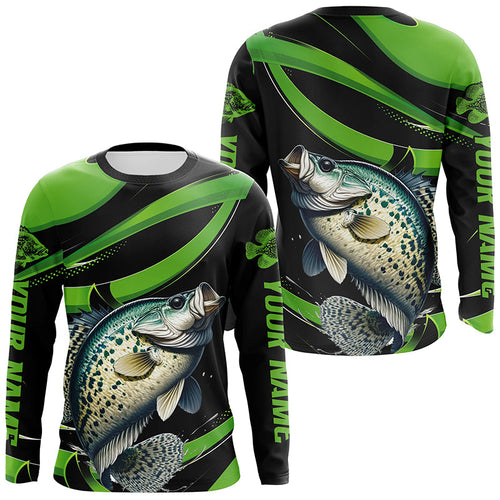 Black And Green Custom Crappie Fishing Jerseys, Crappie Long Sleeve Tournament Fishing Shirts IPHW7000