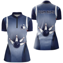 Load image into Gallery viewer, Navy Blue Custom Vintage Ladies Bowling Shirts, Classic Bowling Team Shirt Bowler Outfits IPHW7538