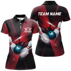 Black And Red Striking Custom Ladies Bowling Team Shirts, Bowling League Shirts IPHW7542