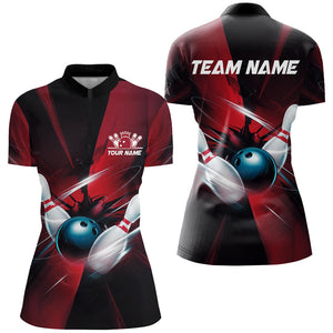 Black And Red Striking Custom Ladies Bowling Team Shirts, Bowling League Shirts IPHW7542