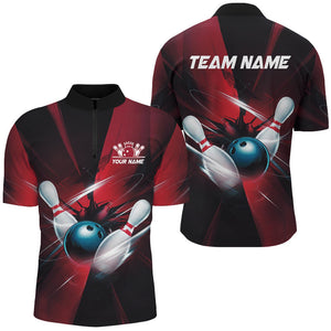 Black And Red Striking Custom Bowling Team Shirts For Men, Bowling League Shirts Bowler Jersey IPHW7542