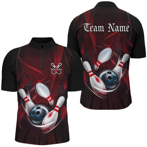 Black And Red Custom Bowling Uniforms, Bowling Team Shirts For Men Bowler Jerseys IPHW7543