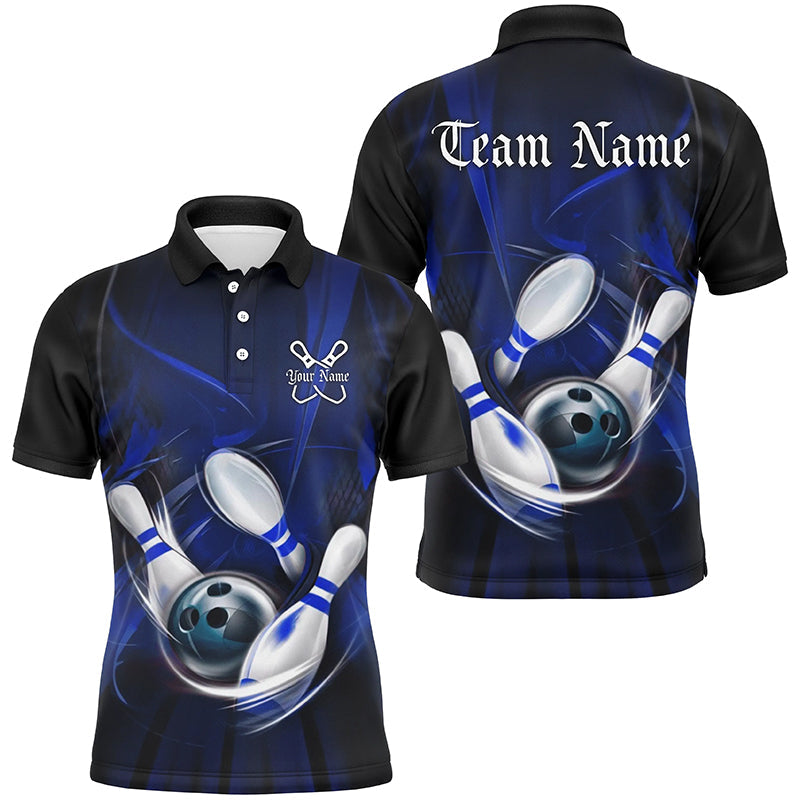 Black And Blue Custom Bowling Uniforms, Bowling Team Shirts For Men Bowler Jerseys IPHW7544