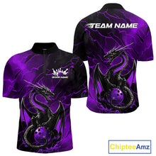 Load image into Gallery viewer, Custom Purple Lightning Dragon Bowling Quarter-Zip Shirt For Men, Dragon Bowling Team Jersey IPHW9902