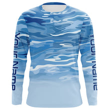 Load image into Gallery viewer, Blue Camo Custom Long Sleeve Tournament Performance Fishing Shirts For Charter Fishing Trip IPHW5795