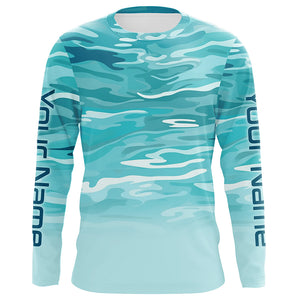 Blue Camo Custom Long Sleeve Tournament Performance Fishing Shirts For Charter Fishing Trip IPHW5796