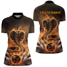 Load image into Gallery viewer, Custom Flame Cobra Snake Bowling Team Womens Quarter-Zip Shirts, Bowling Tournament Outfit IPHW8666
