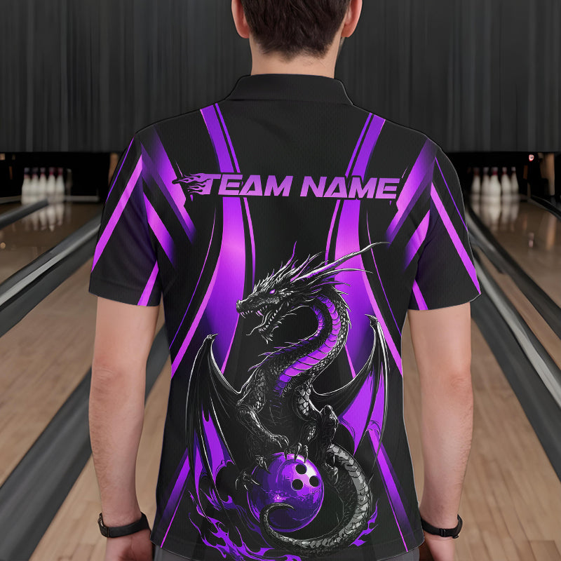 Custom Purple Dragon Bowling Jerseys, Dragon Bowling Men Polo Shirts Bowling League Shirt IPHW8928