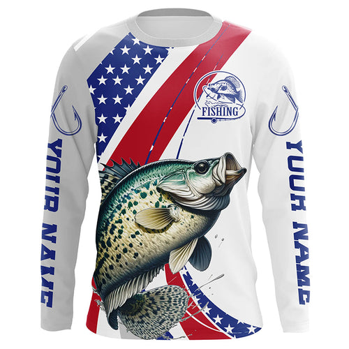 Custom Patriotic Crappie Long Sleeve Fishing Shirts, Personalized Crappie Fishing Jersey IPHW6848