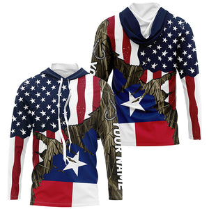 American Texas Flag Custom Long Sleeve Fishing Shirts, Patriotic Camouflage Fishing Shirts IPHW7005