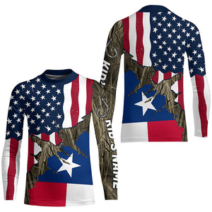 American Texas Flag Custom Long Sleeve Fishing Shirts, Patriotic Camouflage Fishing Shirts IPHW7005